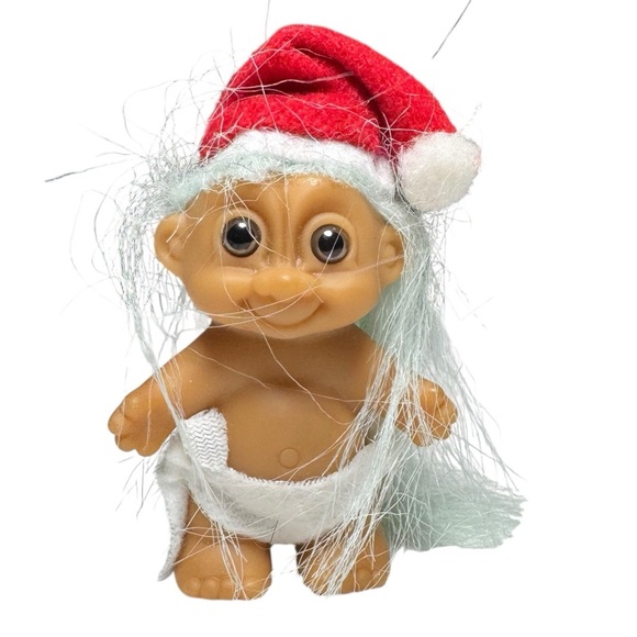 Vintage Russ Troll Doll Baby in Diaper & Santa Hat – 3″ Christmas Collectible - Picture 1 of 11